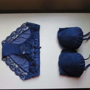Adore Me Navy Blue Bra Panty Set NWT